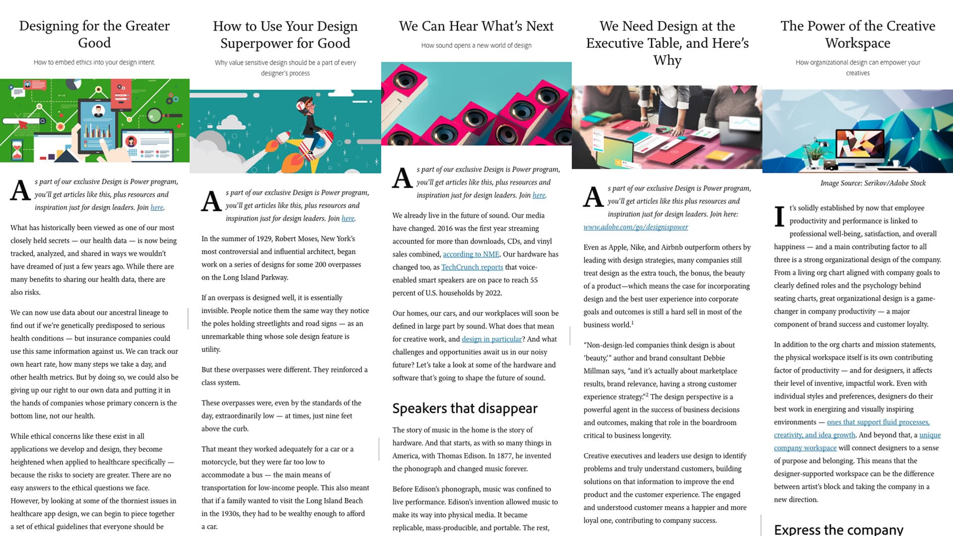 Adobe Creative Cloud for Enterprise Design is Power Design Thinking and Creative Leadership Article Screenshots