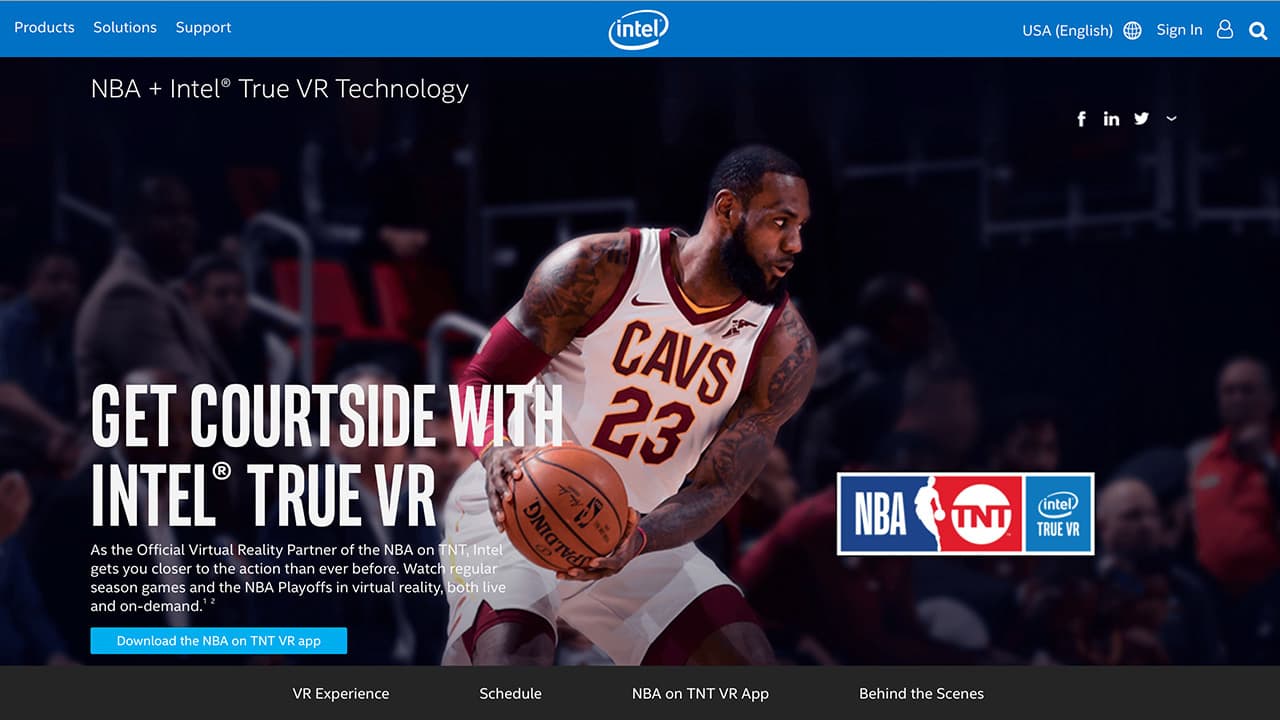 Intel TrueVR NBA on TNT Landing Page Screenshot